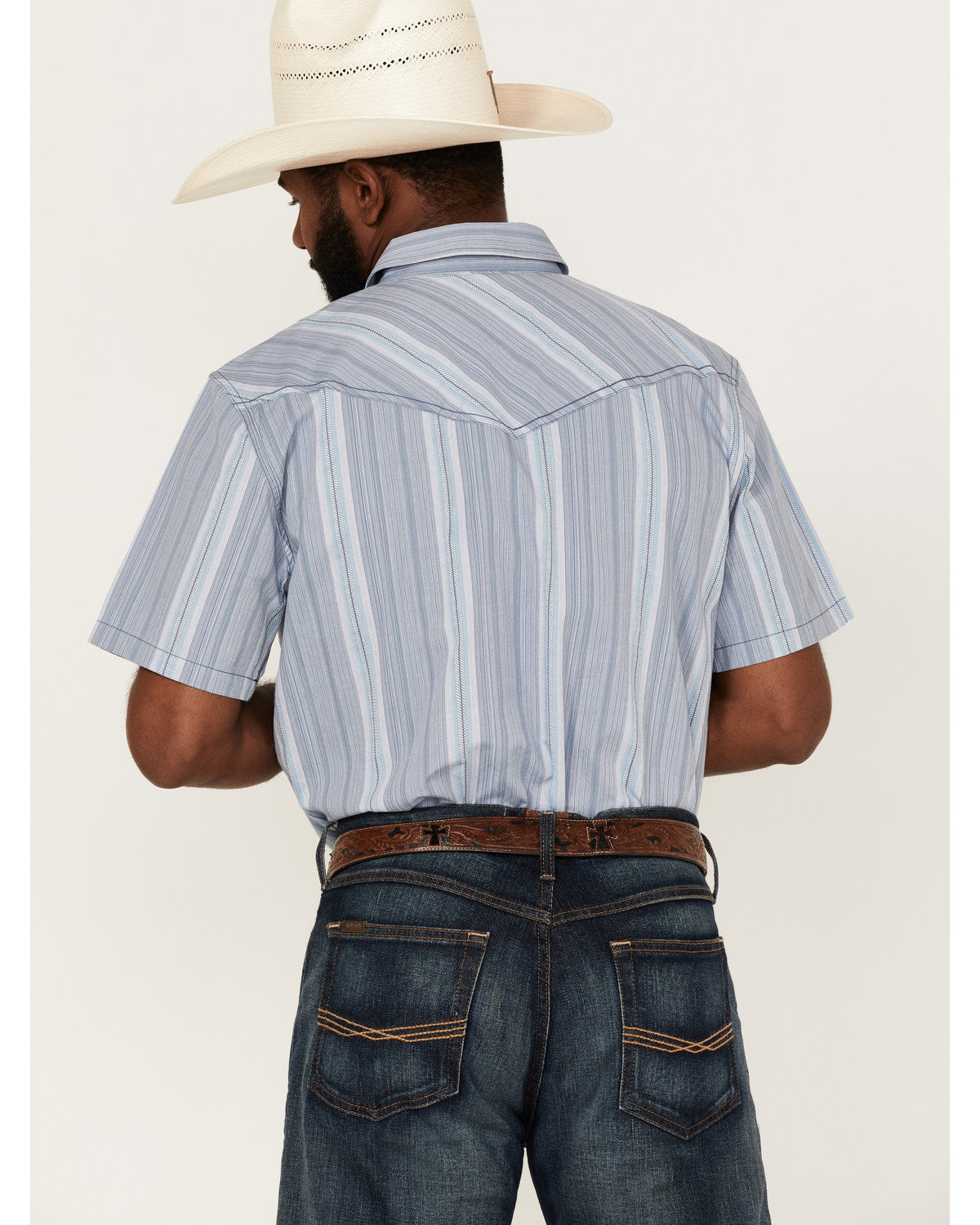 Men's Springs Vertical Stripe Short Sleeve Snap Western Shi