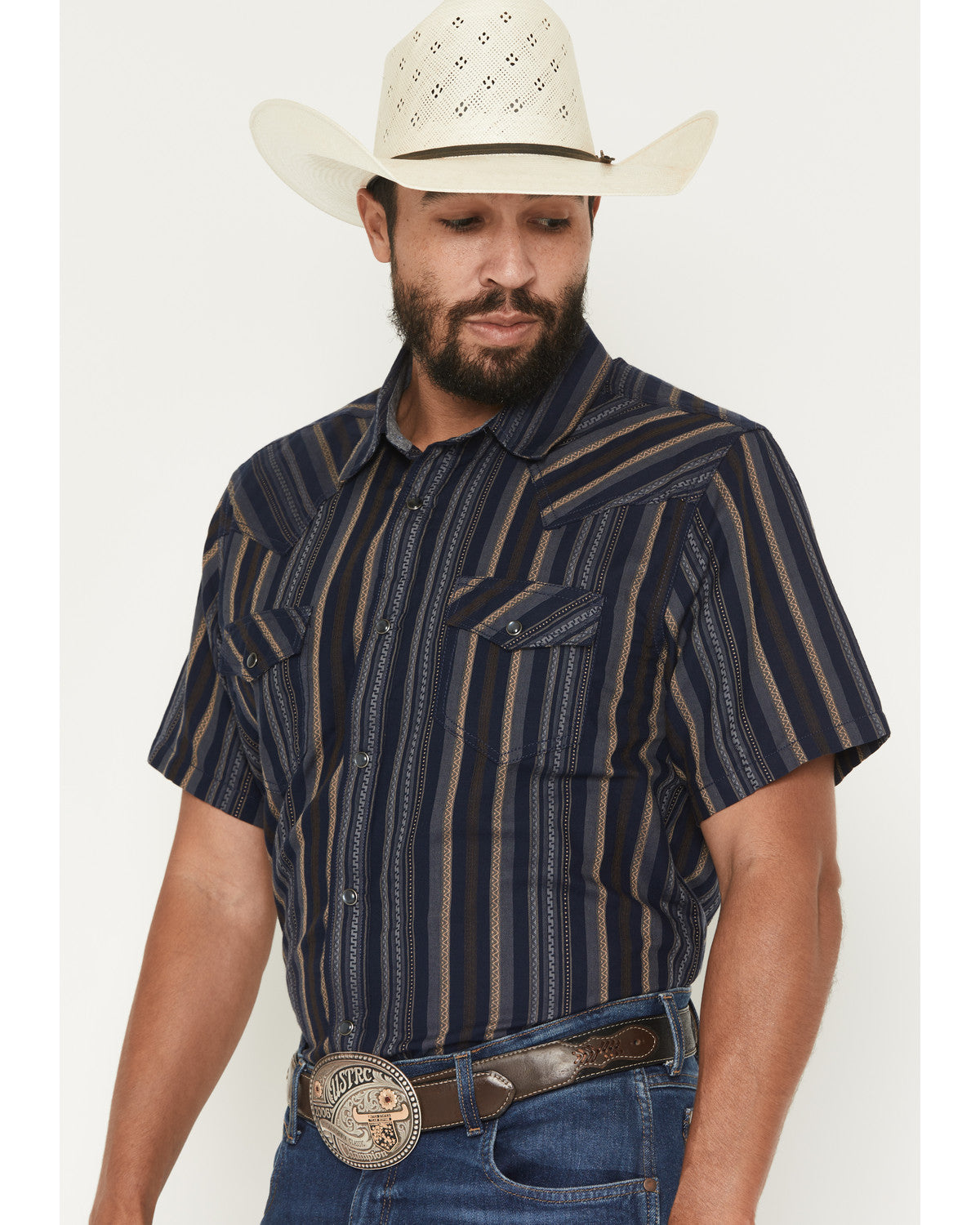 Men's Highland Rim Striped Print Short Sleeve Snap Western
