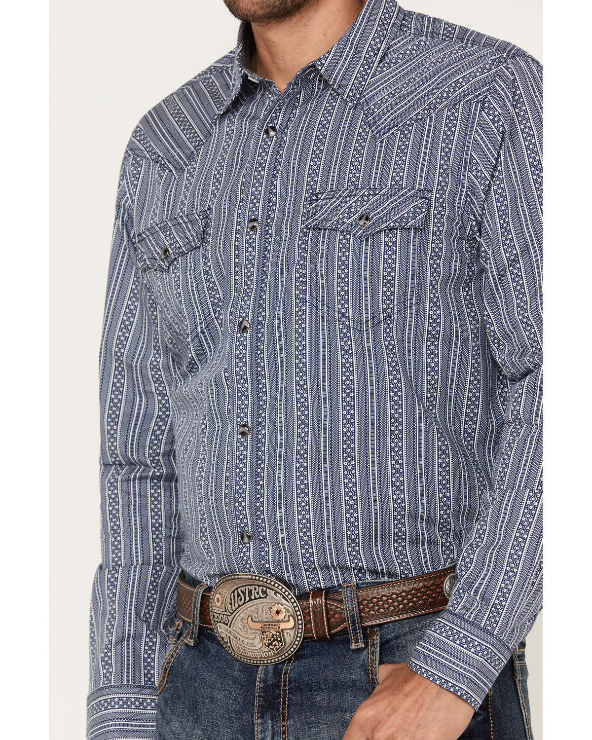 Men's Born N Raised Striped Long Sleeve Snap Western Shirt