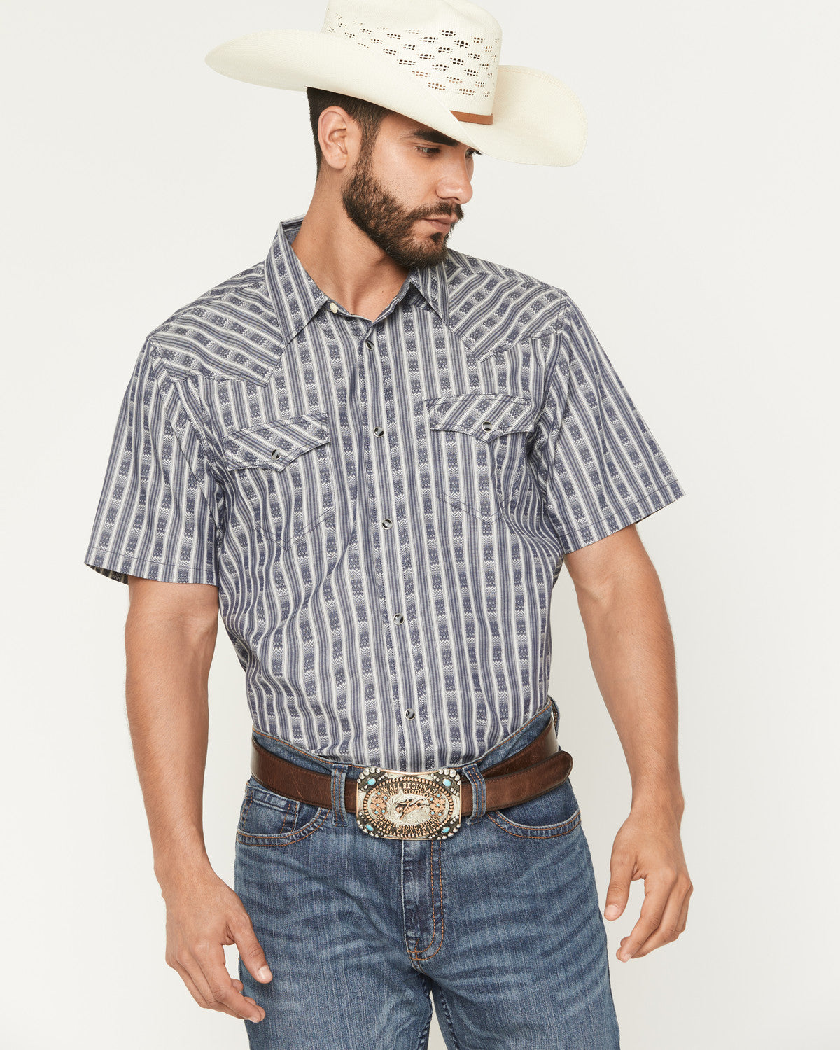 Men's Barrel Racer Southwestern Striped Print Long Sleeve S