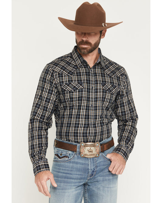 Men's Warriors Way Plaid Print Long Sleeve Snap Western Shi