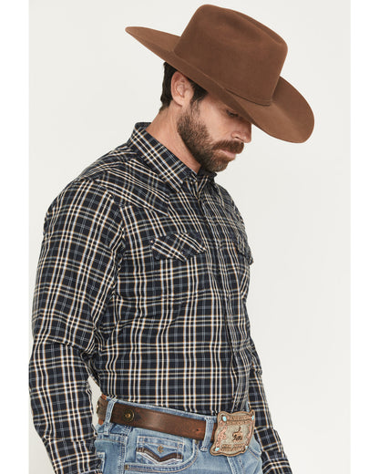 Men's Warriors Way Plaid Print Long Sleeve Snap Western Shi