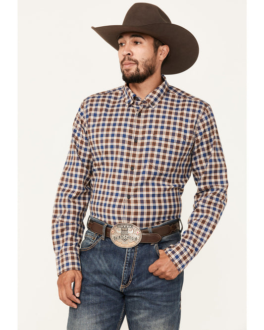 Men's Hound Dog Plaid Print Long Sleeve Button-Down Western