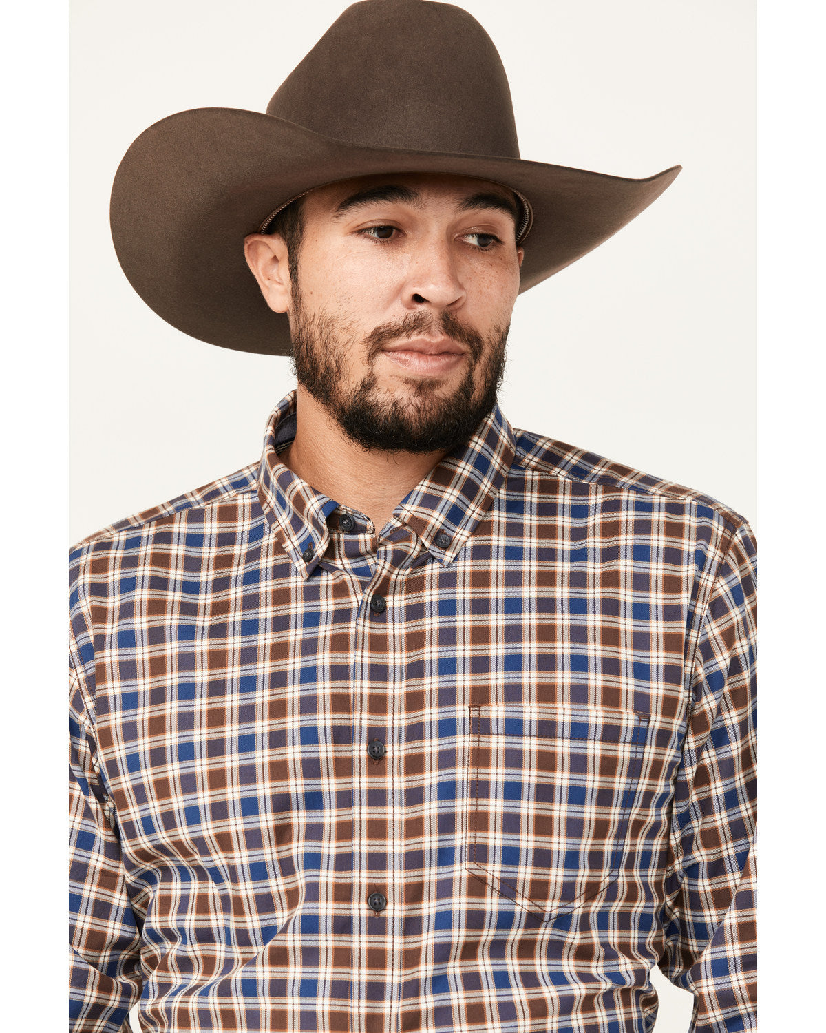 Men's Hound Dog Plaid Print Long Sleeve Button-Down Western