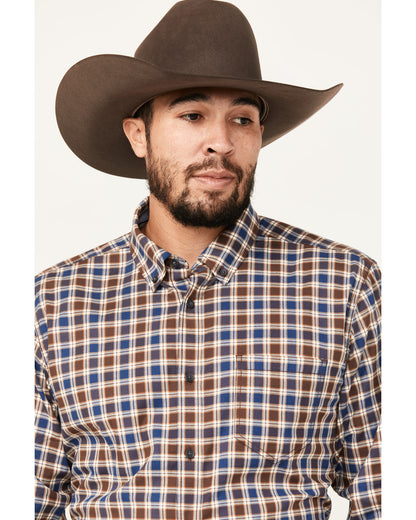Men's Hound Dog Plaid Print Long Sleeve Button-Down Western