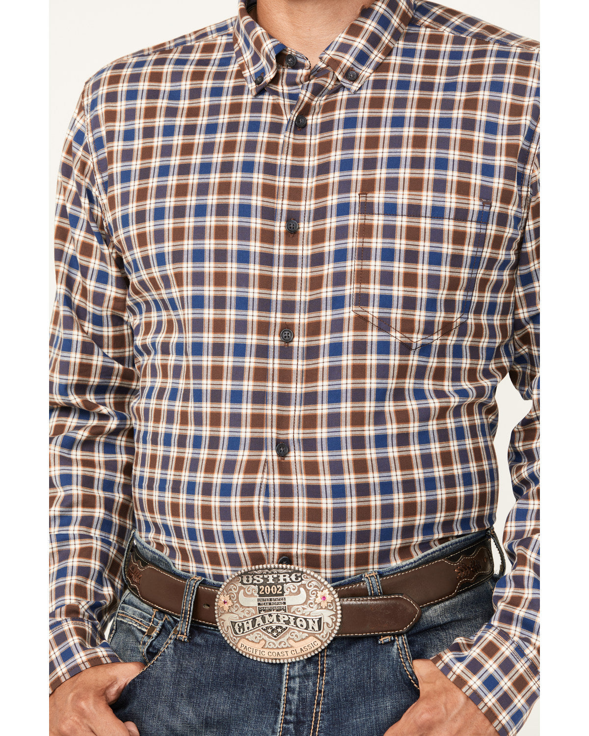 Men's Hound Dog Plaid Print Long Sleeve Button-Down Western