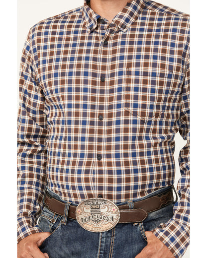 Men's Hound Dog Plaid Print Long Sleeve Button-Down Western