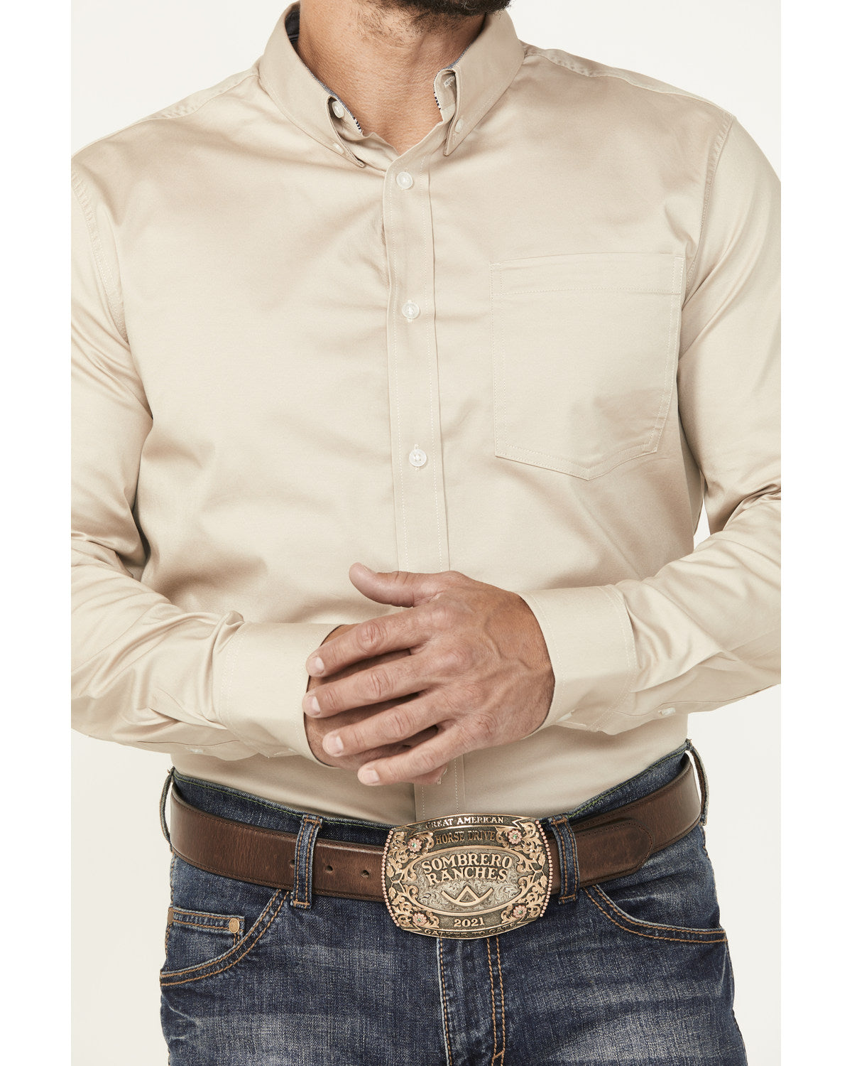 Men's Basic Twill Long Sleeve Button-Down Performance Weste
