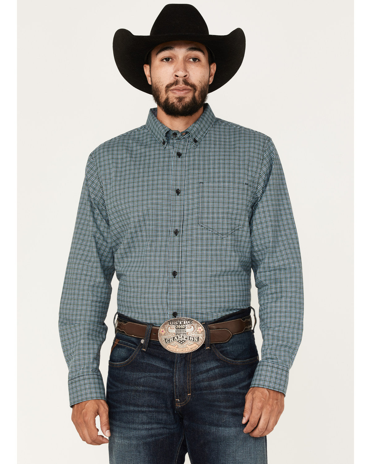 Men's Small Plaid Button Down Western Shirt