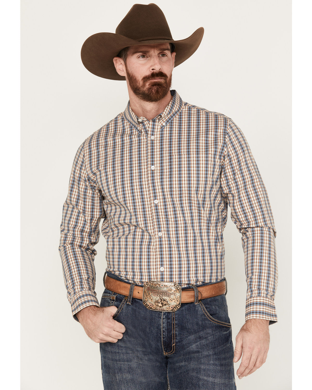 Men's Hayfield Plaid Print Long Sleeve Button-Down Stretch