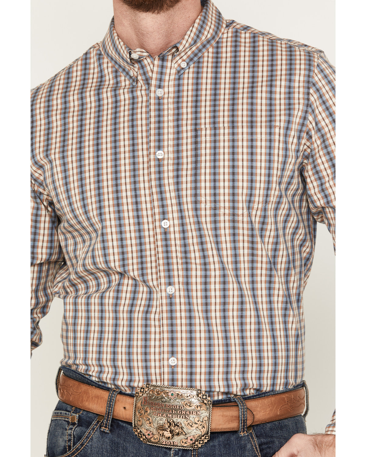 Men's Hayfield Plaid Print Long Sleeve Button-Down Stretch