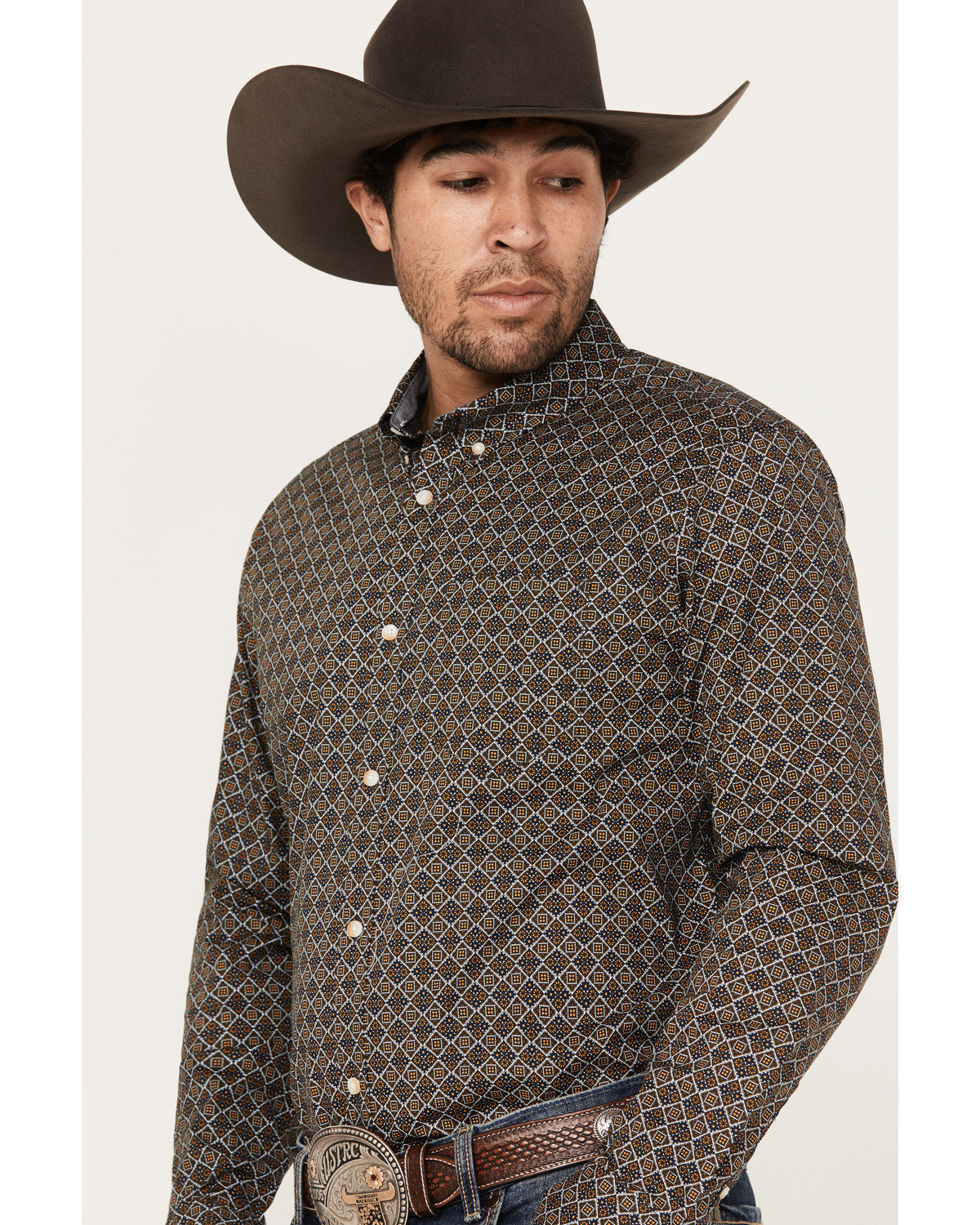 Men's Money Maker Print Long Sleeve Button-Down Western Shi