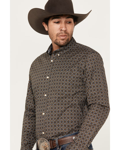 Men's Money Maker Print Long Sleeve Button-Down Western Shi