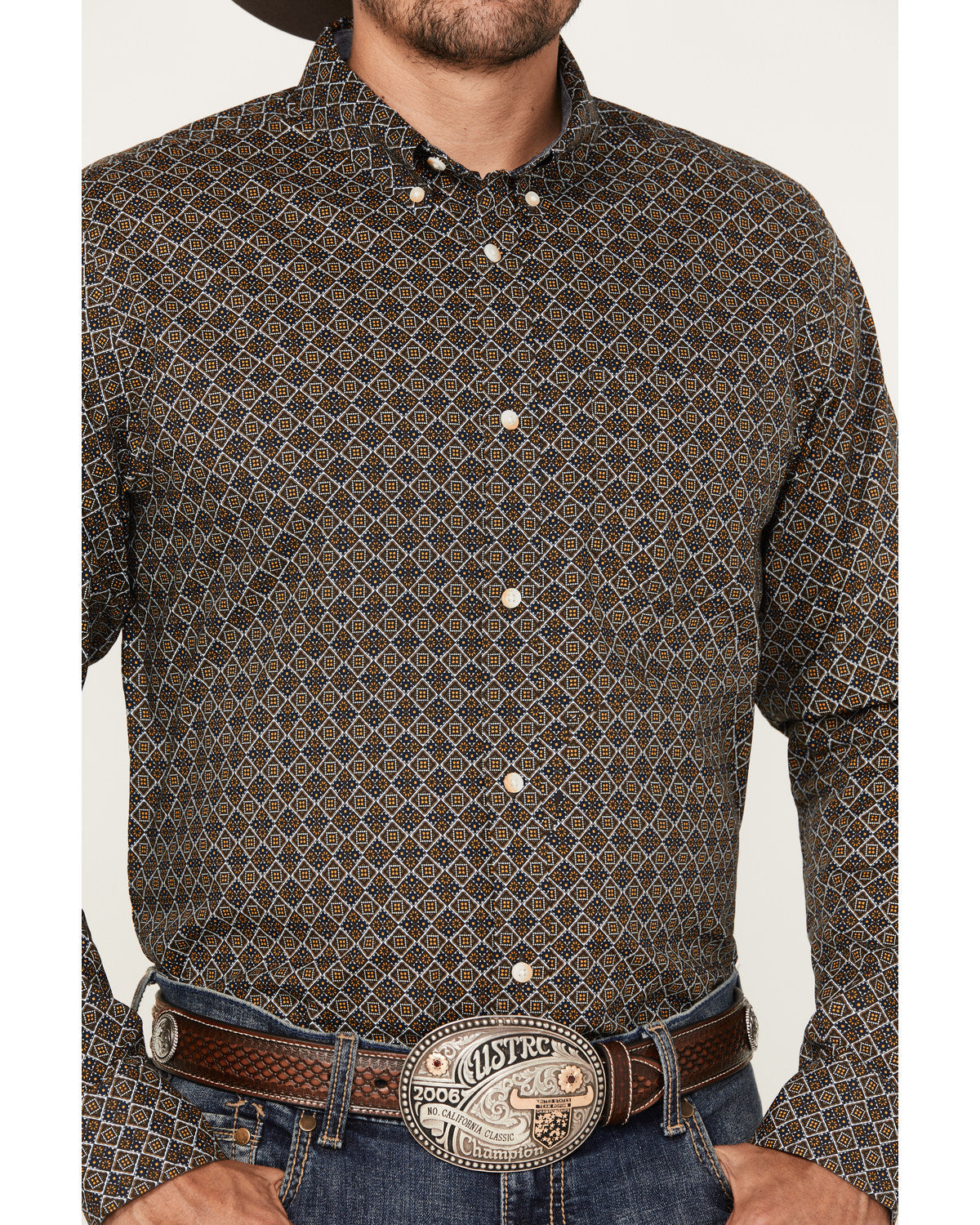 Men's Money Maker Print Long Sleeve Button-Down Western Shi