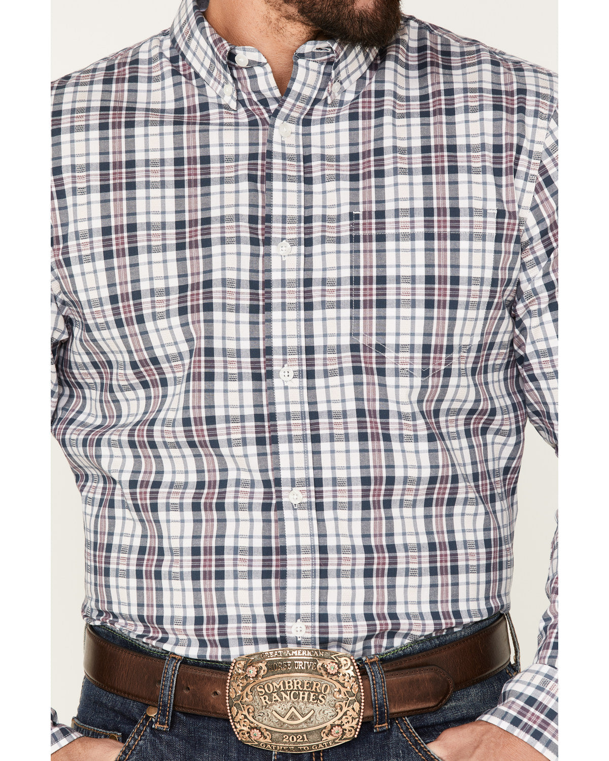 Men's Tonight Small Plaid Print Button-Down Western Shirt