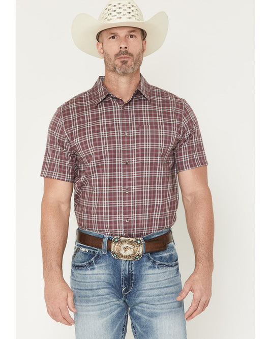 Men's Cowboy Brew Plaid Print Short Sleeve Button-Down Stre