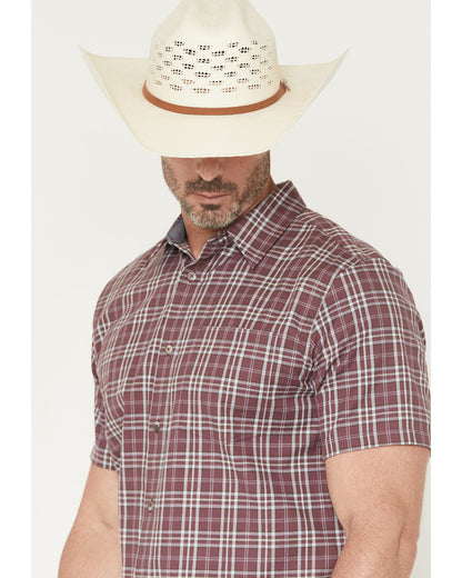 Men's Cowboy Brew Plaid Print Short Sleeve Button-Down Stre