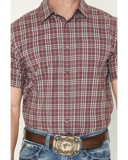 Men's Cowboy Brew Plaid Print Short Sleeve Button-Down Stre
