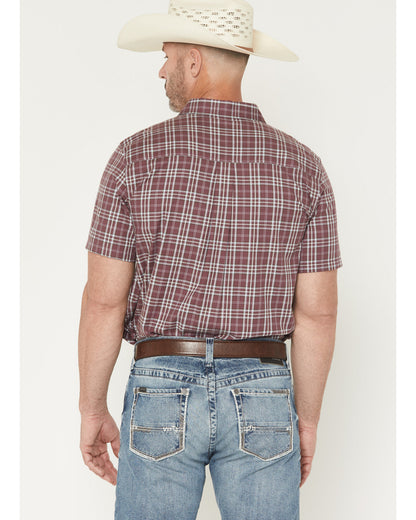 Men's Cowboy Brew Plaid Print Short Sleeve Button-Down Stre
