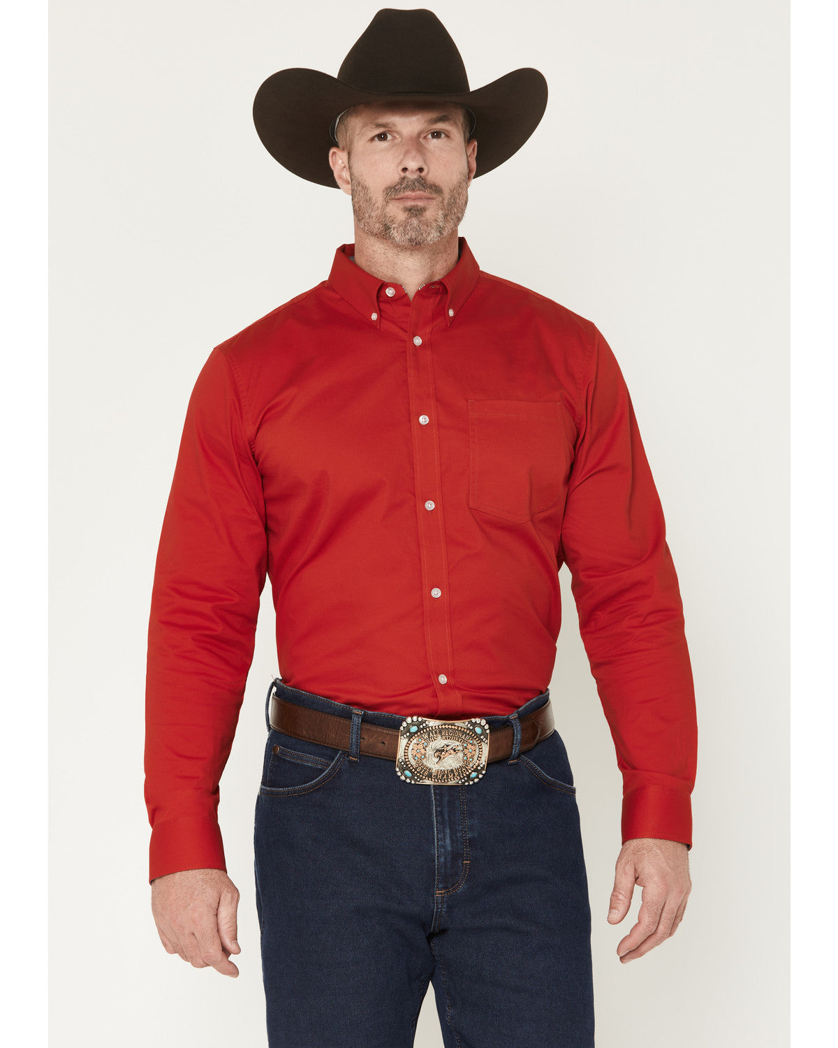 Men's Performance Twill Solid Long Sleeve Button-Down Stret