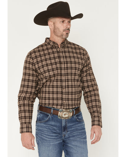 Men's Whiskey Ranch Plaid Print Long Sleeve Button-Down Str