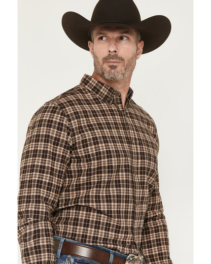 Men's Whiskey Ranch Plaid Print Long Sleeve Button-Down Str