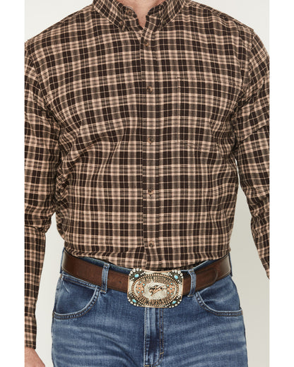 Men's Whiskey Ranch Plaid Print Long Sleeve Button-Down Str