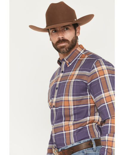 Men's Smokey Trail Plaid Print Long Sleeve Button-Down Stre