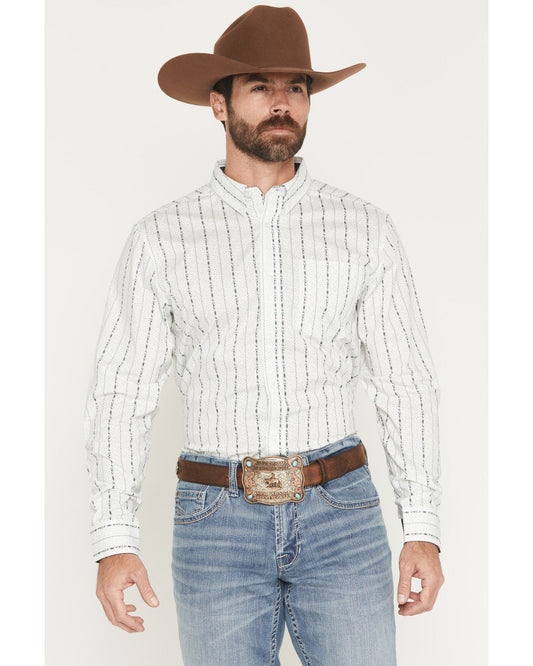 Men's Ranchers Legend Floral Stripe Print Long Sleeve Butto