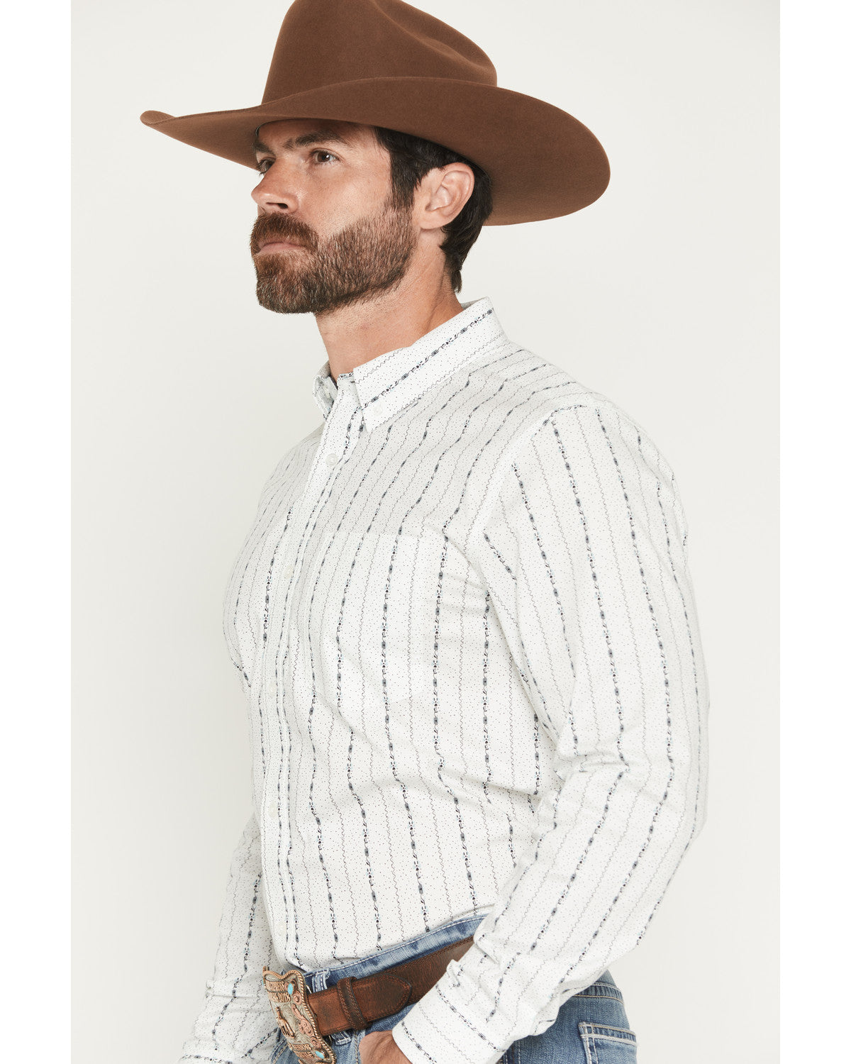 Men's Ranchers Legend Floral Stripe Print Long Sleeve Butto