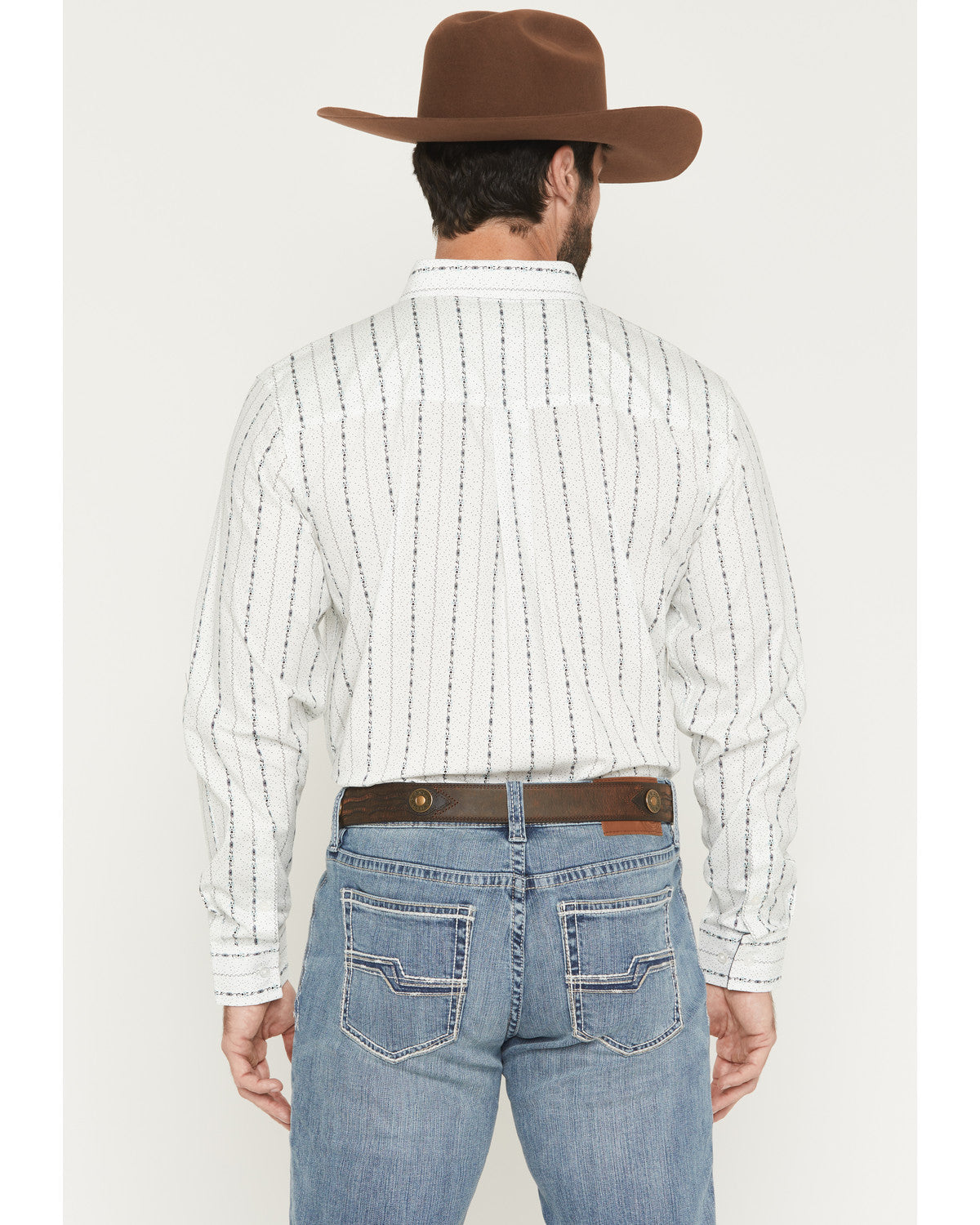 Men's Ranchers Legend Floral Stripe Print Long Sleeve Butto