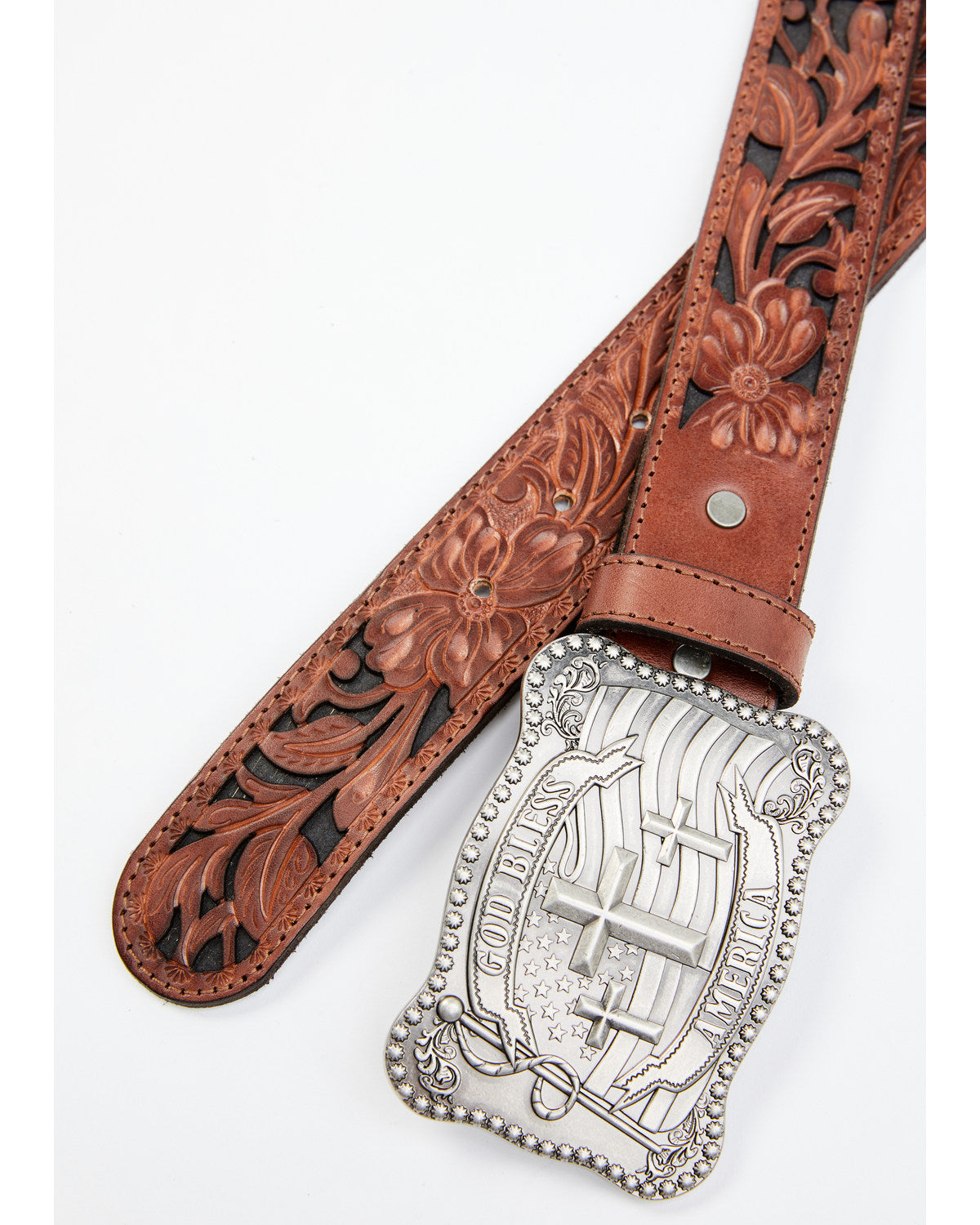 Men's God Bless America Cross Buckle Leather Belt