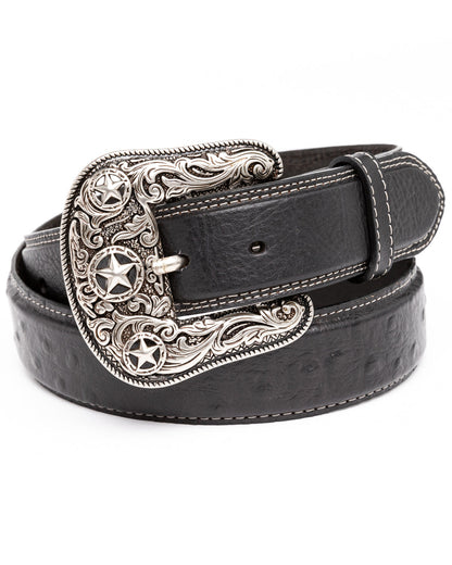 Men's Ostrich Print Embroidered Western Buckle Belt