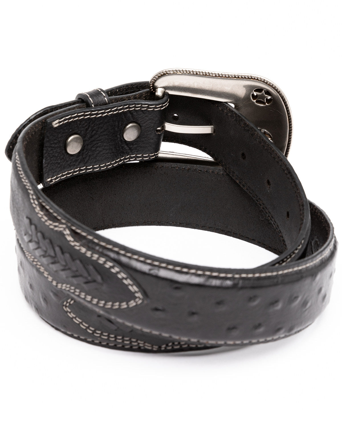 Men's Ostrich Print Embroidered Western Buckle Belt
