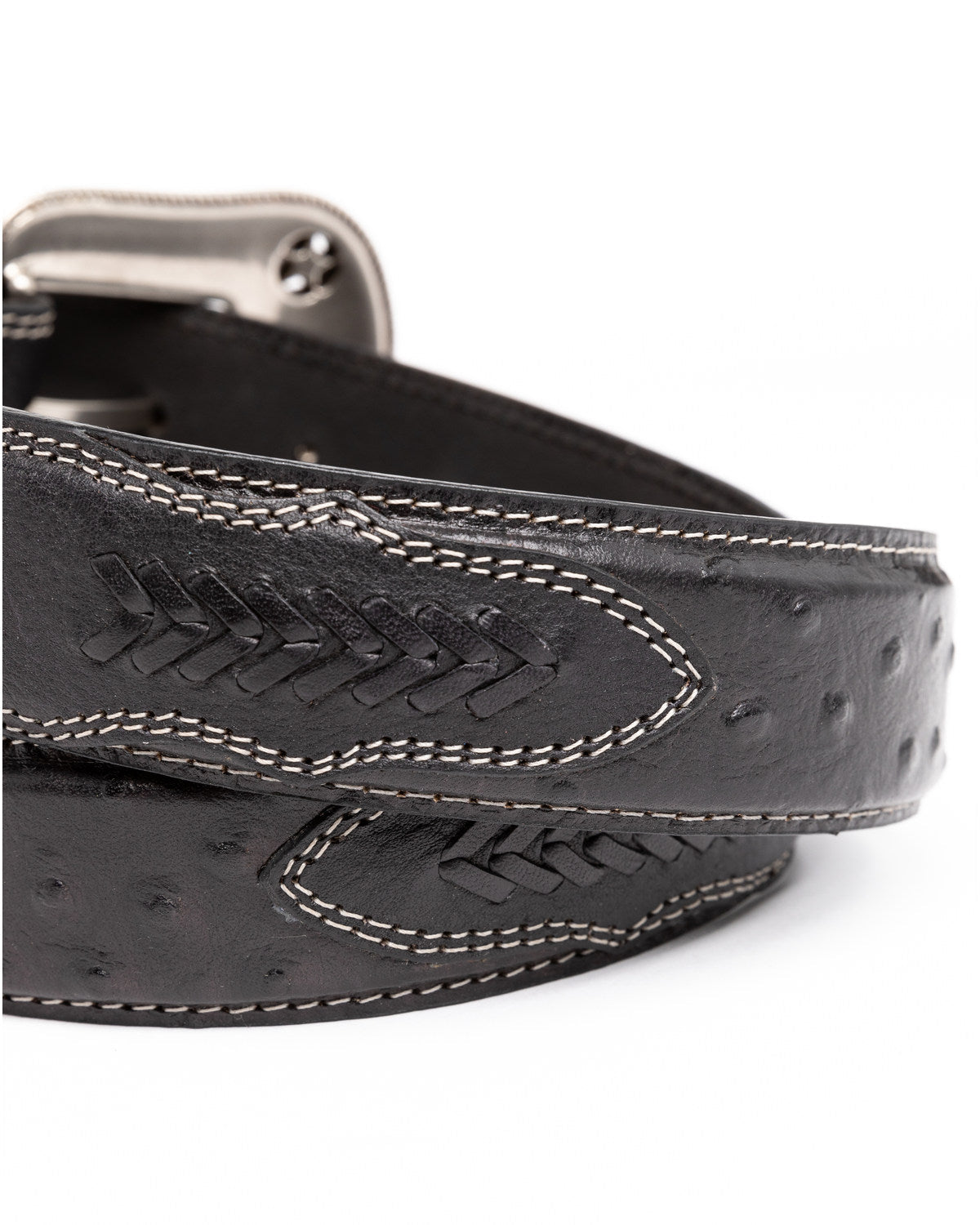 Men's Ostrich Print Embroidered Western Buckle Belt