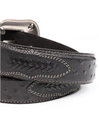 Men's Ostrich Print Embroidered Western Buckle Belt