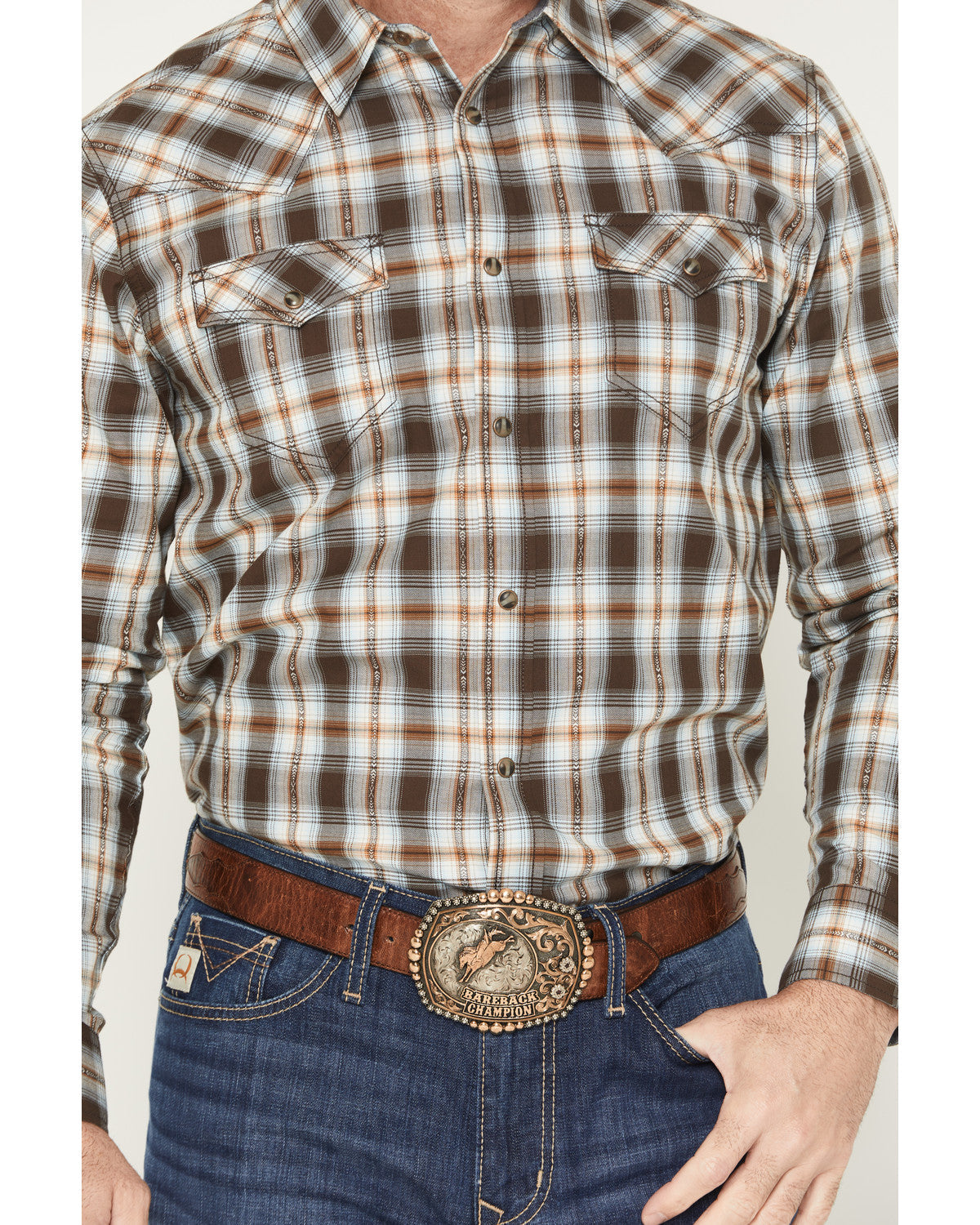The American Cowboy Southwestern Plaid Print Long Sleeve Sn