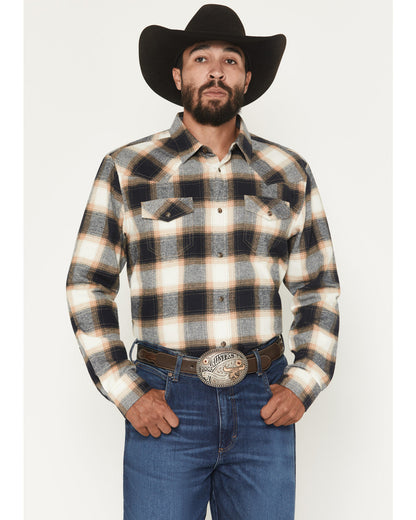 Men's Bull Rider Plaid Print Long Sleeve Snap Flannel Shirt