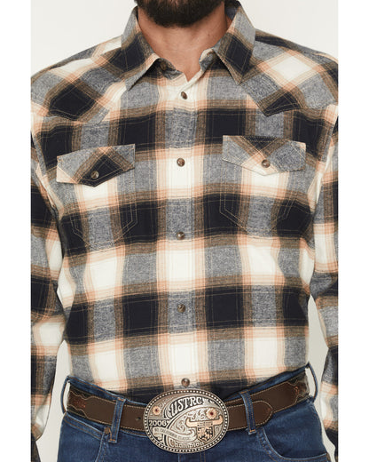 Men's Bull Rider Plaid Print Long Sleeve Snap Flannel Shirt