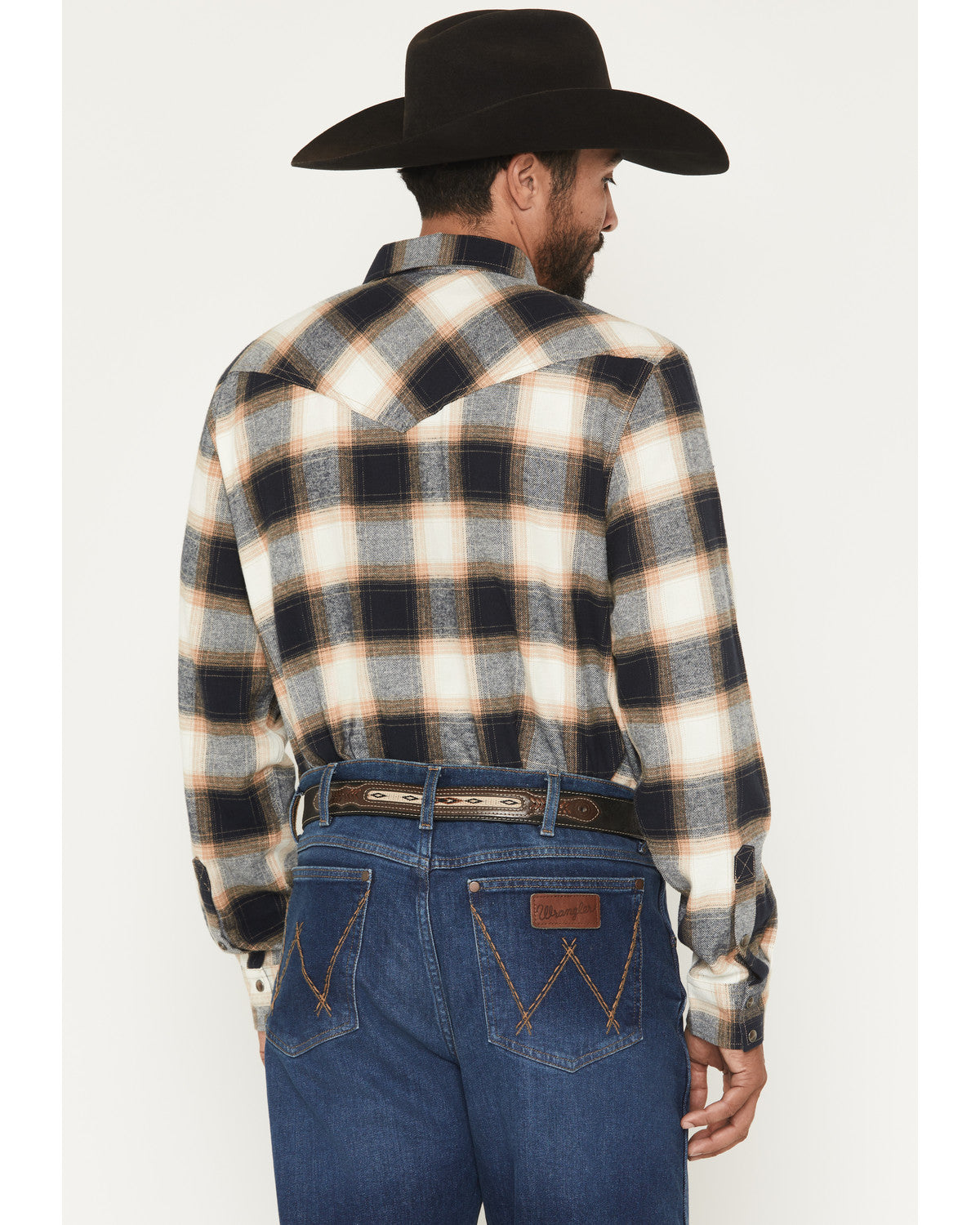 Men's Bull Rider Plaid Print Long Sleeve Snap Flannel Shirt