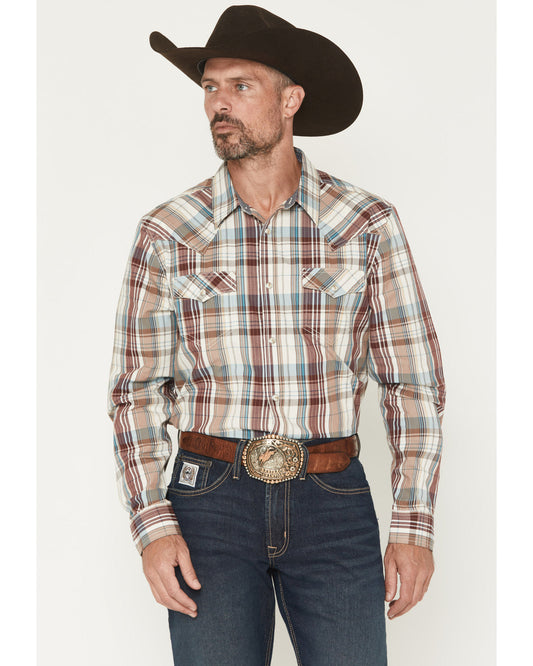 Men's Ridge Rider Plaid Print Long Sleeve Snap Western Shir
