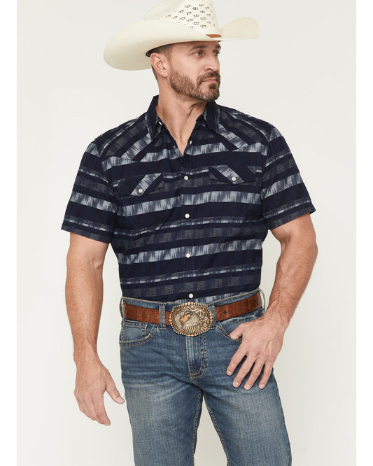 Men's Ikat Striped Short Sleeve Pearl Snap Western Shirt