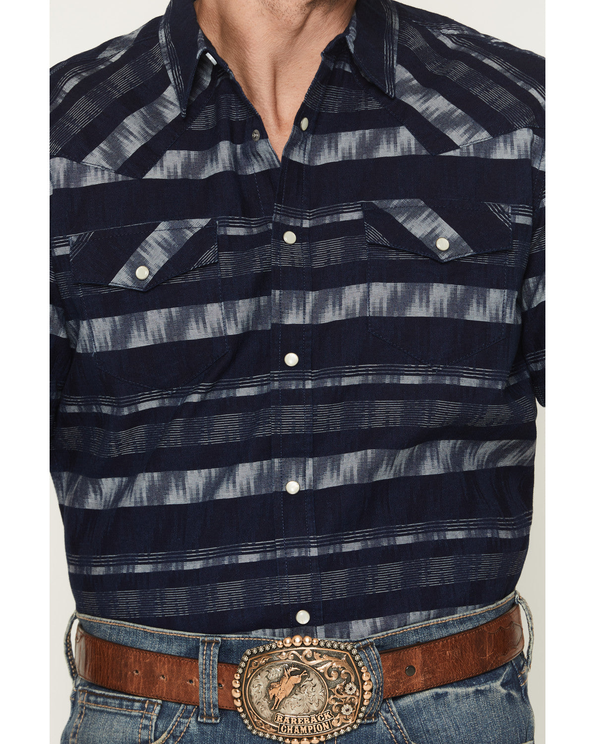 Men's Ikat Striped Short Sleeve Pearl Snap Western Shirt