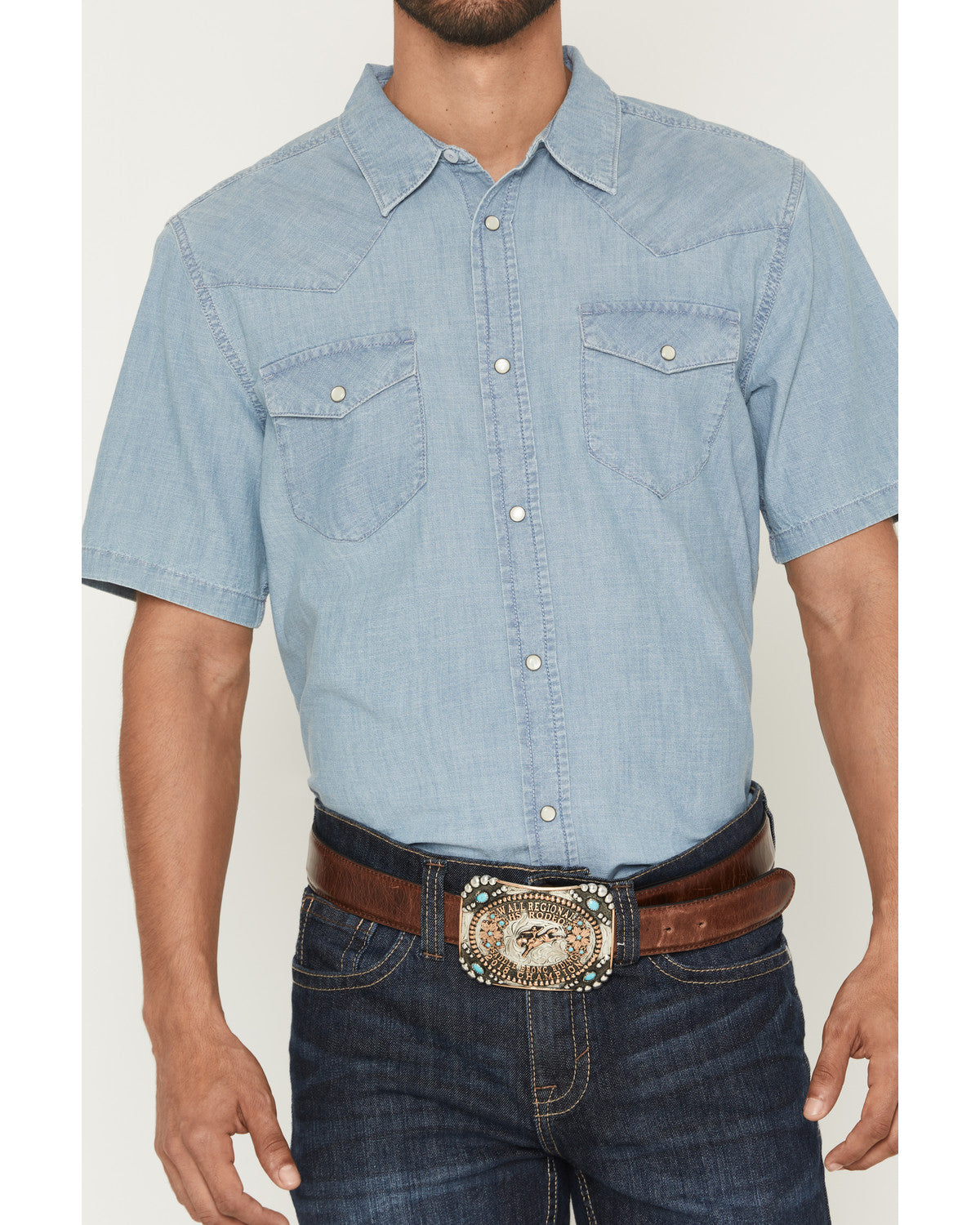 Men's Horizon Chambray Light Wash Short Sleeve Snap Western