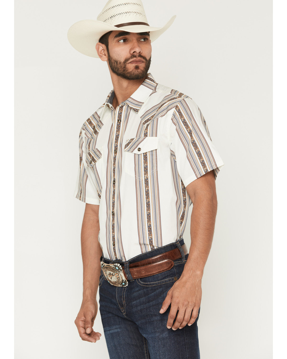 Men's Atticus Stripe Print Short Sleeve Snap Western Shirt