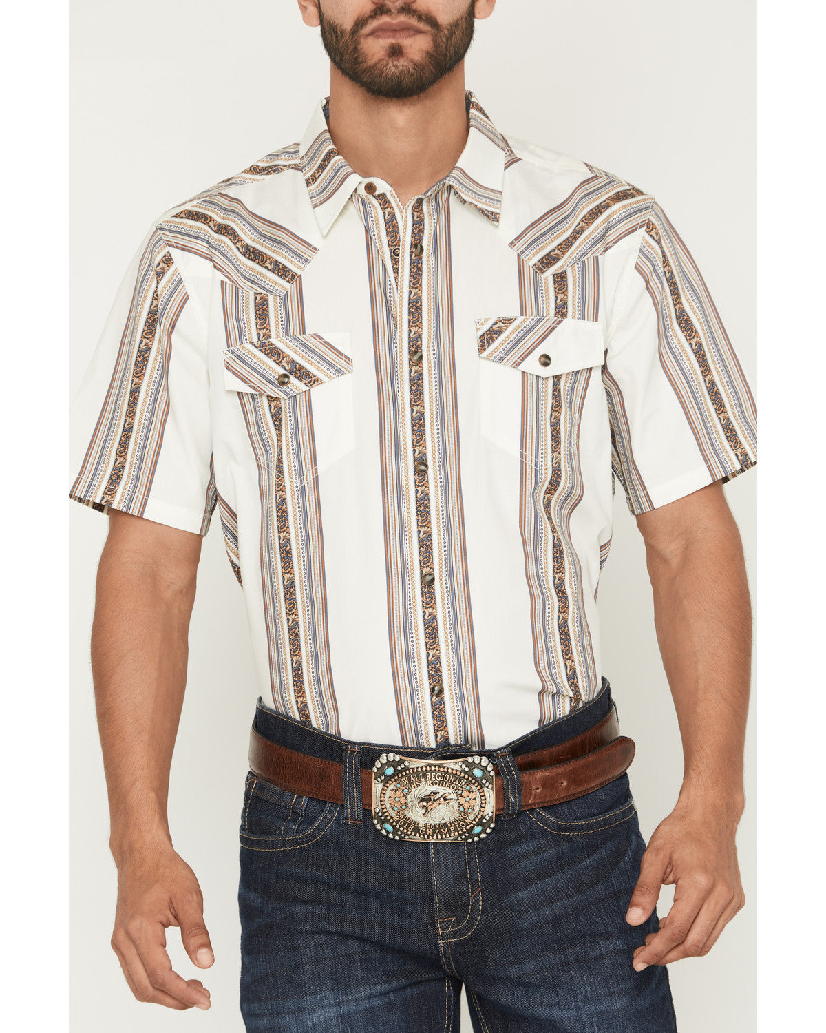 Men's Atticus Stripe Print Short Sleeve Snap Western Shirt