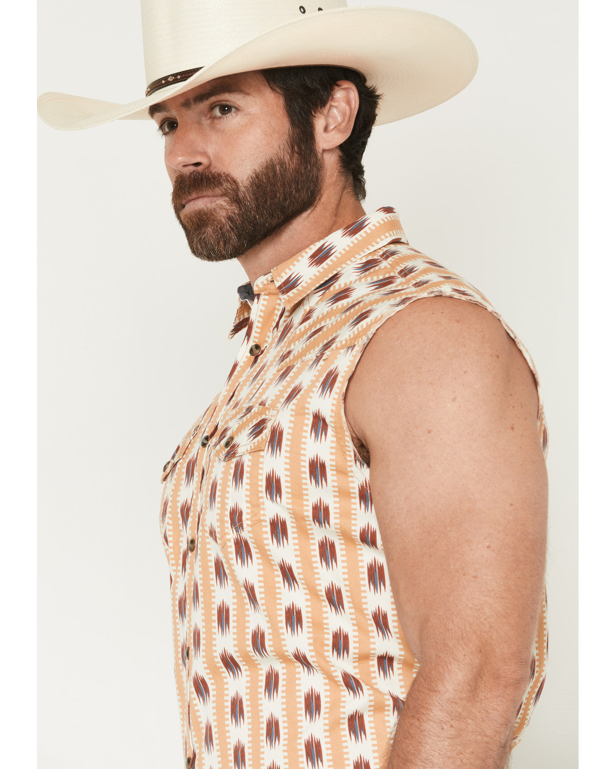 Men's Saint Southwestern Stripe Print Sleeveless Snap Weste