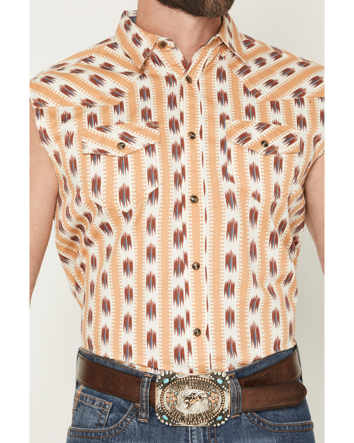 Men's Saint Southwestern Stripe Print Sleeveless Snap Weste