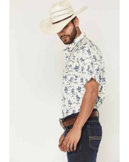 Men's Amos BBQ Western Print Short Sleeve Snap Western Shir