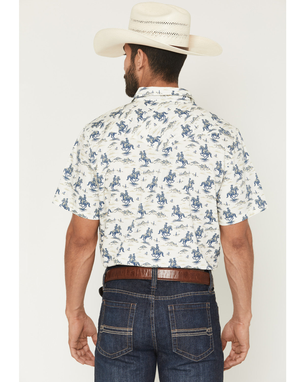Men's Amos BBQ Western Print Short Sleeve Snap Western Shir